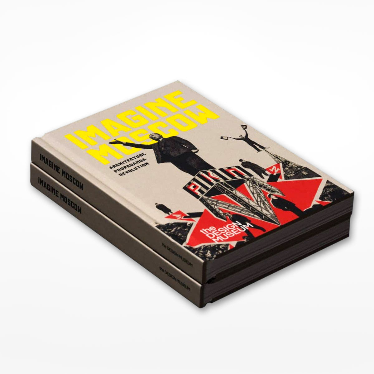 Two grey books titled 'Imagine Moscow' with yellow text and black and red graphics