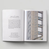 Inside page of Opinionated Guide to London Architecture with a photograph of a grey brutalist tower.