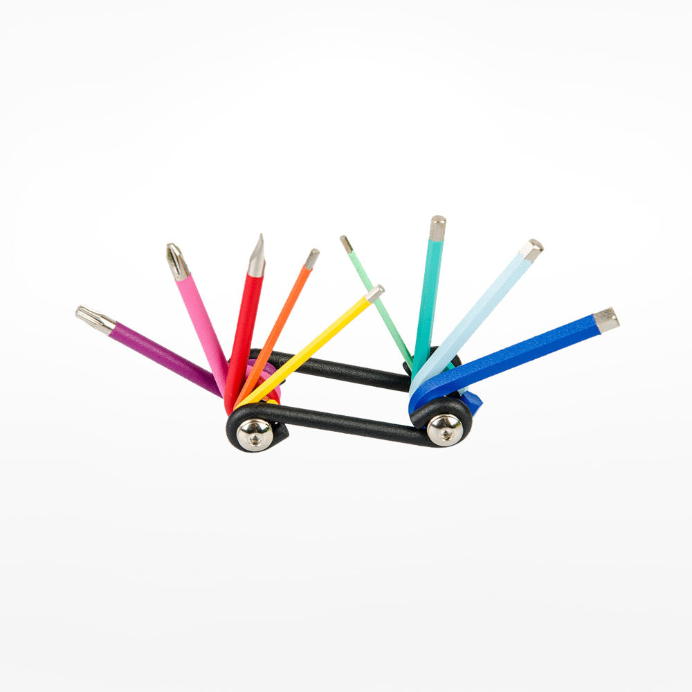 Rainbow multi-tool screwdriver on a white background