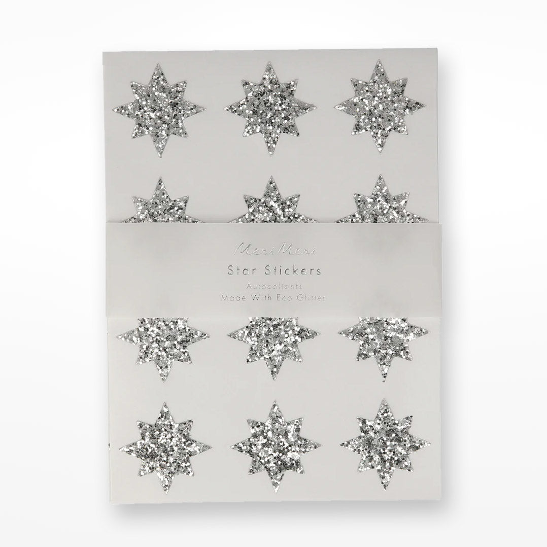 Silver Eco Glitter Star Stickers Set