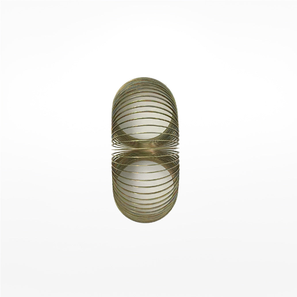 Metal Slinky above view on a white background