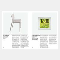 White interior pages featuring a chair and a clock with black text