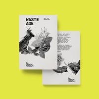 Front and back covers of waste age catalogue against a bright yellow background.