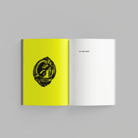 Inside page of Waste Age catalogue featuring a crushed up can on a bright yellow background.