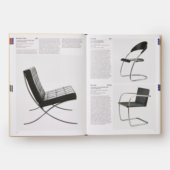 Inside page of 1000 Design Classics with photographs of chairs on a white background.