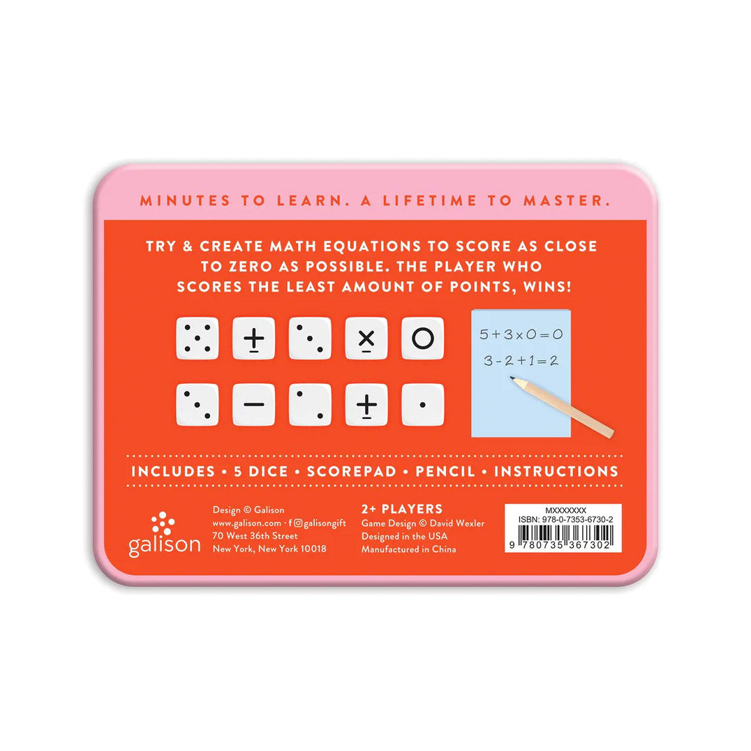 Back of No Dice game in an orange and pink tin with instructions on a white background.